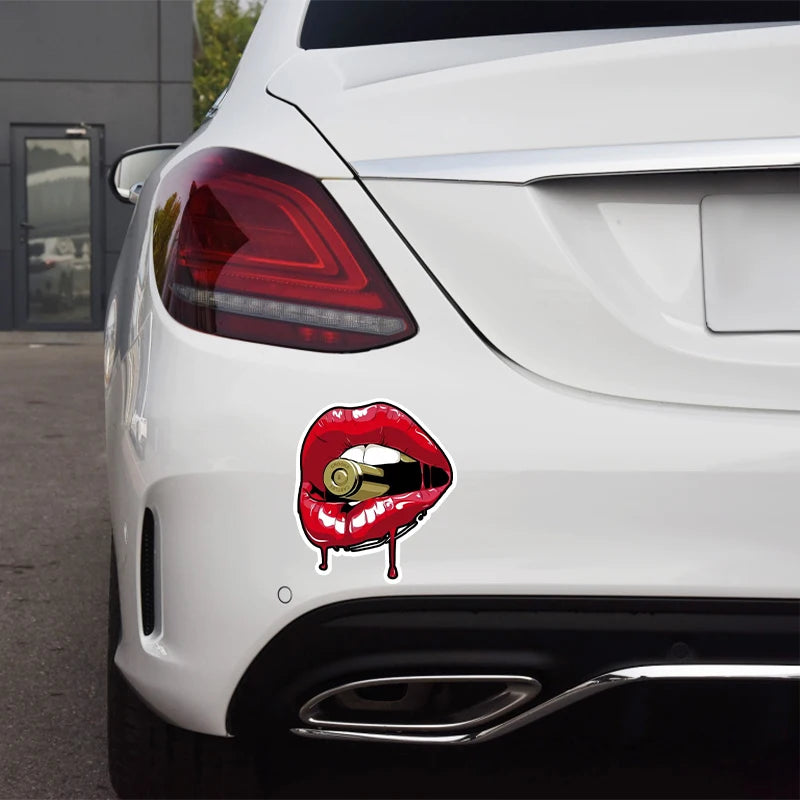 Red Lips With Bullet Car Sticker