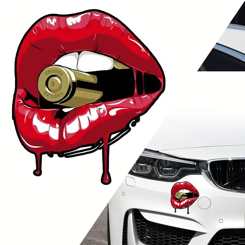 Red Lips With Bullet Car Sticker