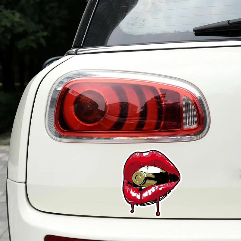 Red Lips With Bullet Car Sticker