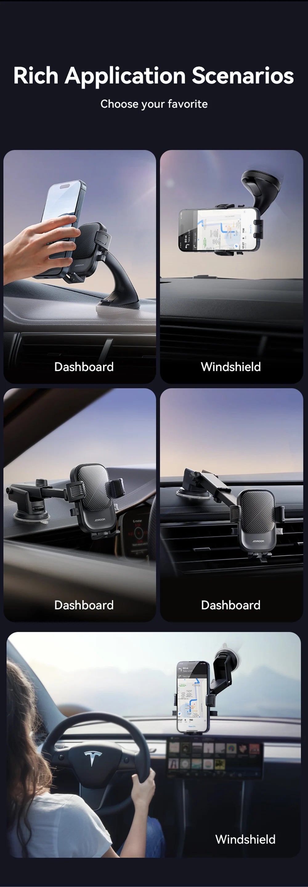 Car Phone Holder Mount Car Strong Suction Hands-Free Universal Cell Phone Stand For Dashboard/Windshield 360° Rotation