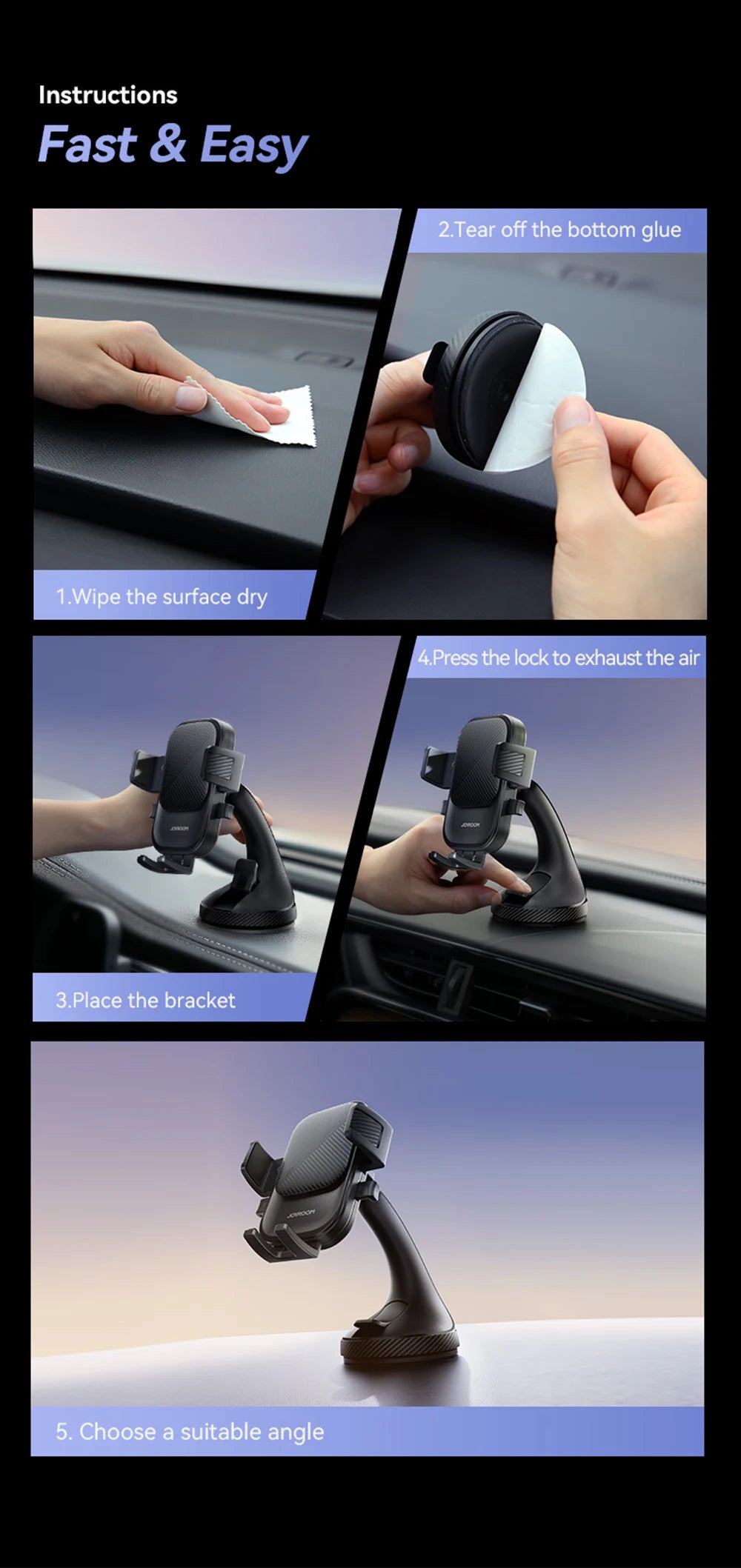 Car Phone Holder Mount Car Strong Suction Hands-Free Universal Cell Phone Stand For Dashboard/Windshield 360° Rotation